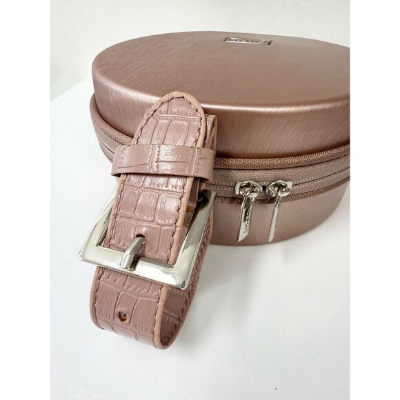 Calpak Luggage Rose Gold Round Baye Mini Hat Box Makeup Travel Case Bag - Picture 5 of 6
